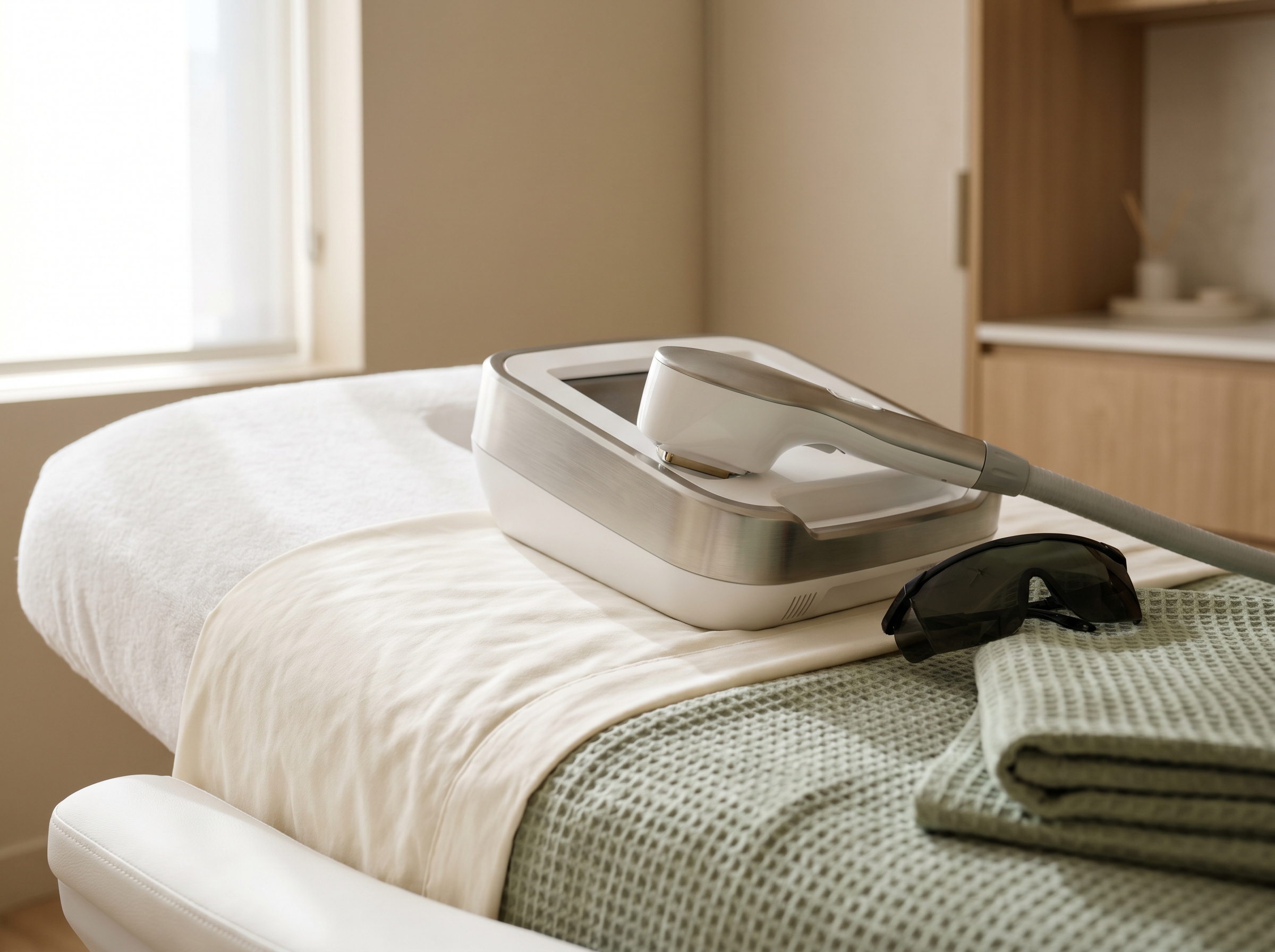 Dispositivo de depilación láser profesional en setting de spa